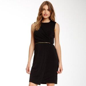 Vince Camuto Black Faux Draped Wrap Zip Dress 6
